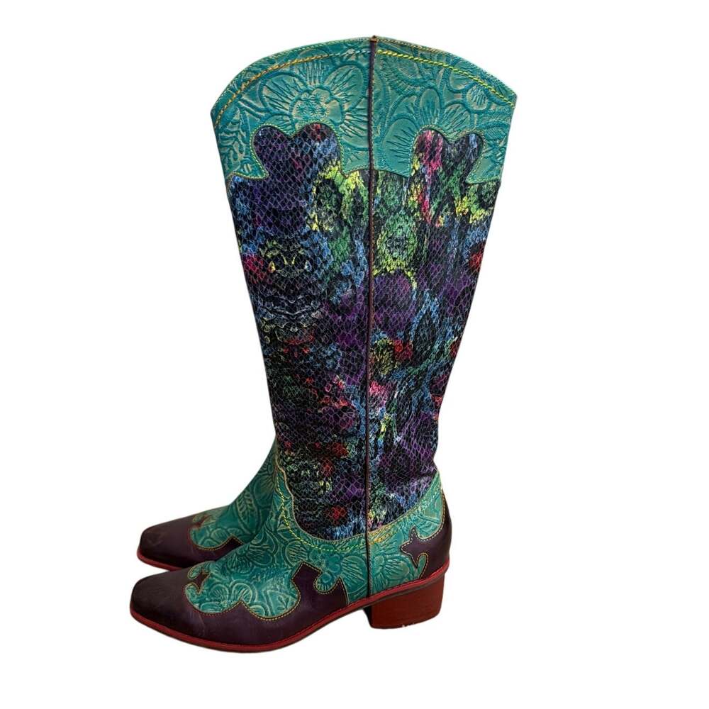 L'Artiste Spring Step Rodeo Boot Turquoise Leather Western Cowboy Tall 41 9.5-10